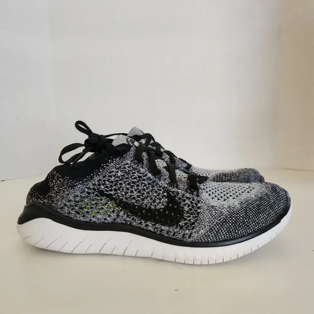 Nike Womens WMNS Free RN Flyknit 2018 942839 101 - Size 8 White/Black